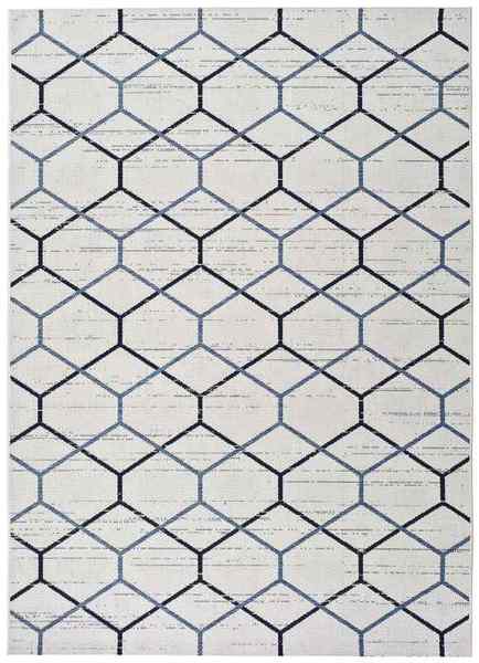 Alfombra Elba de Exterior 47273 | Blanca con Rombos Azules