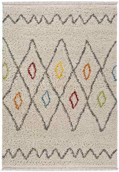 Alfombra Étnica Handira 80127 de Pelo y Flecos en Blanco