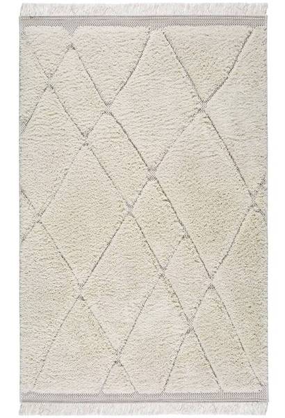 Alfombra Shaggi Rombos Relieve Blanco
