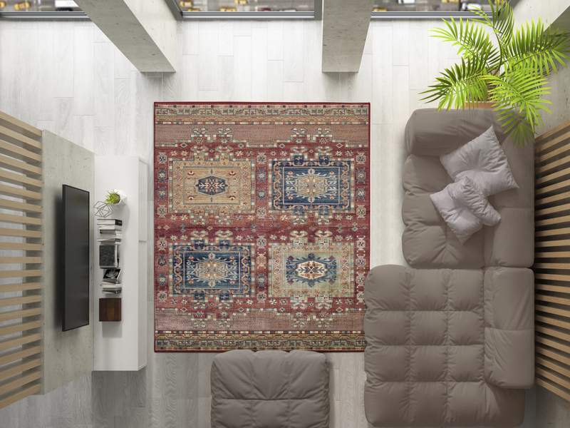 Comprar Alfombra Vintage Cuadros Rojo