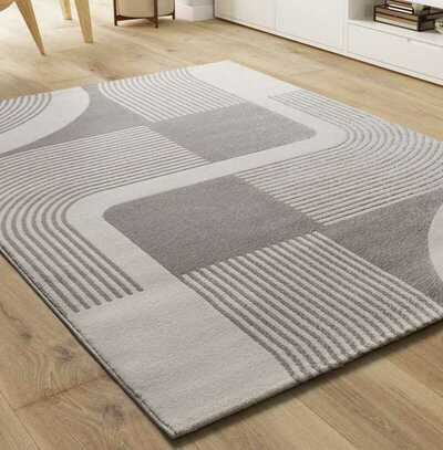 ALFOMBRA GEOMÉTRICA CON RELIEVE 12960 PLATA