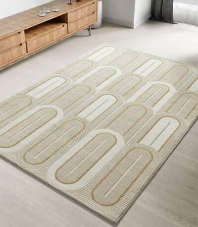 ALFOMBRA GEOMÉTRICA EN RELIEVE 12968 BLANCO