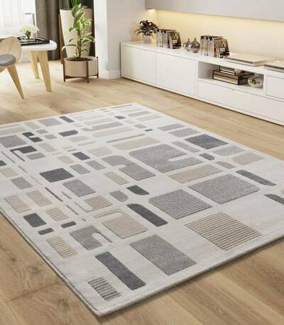 ALFOMBRA GEOMÉTRICA EN RELIEVE 12955 GRIS PLATA