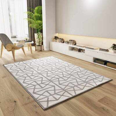 ALFOMBRA GEOMÉTRICA EN RELIEVE 12937 GRIS PLATA