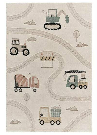 ALFOMBRA INFANTIL CARRETERAS Y TRACTORES 2346 BEIGE
