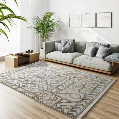 ALFOMBRA ÉTNICA EN RELIEVE 12989 PLATA