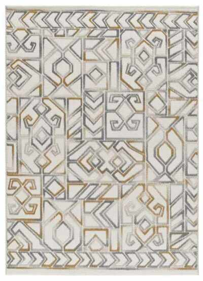 ALFOMBRA ÉTNICA EN RELIEVE 12989 PLATA