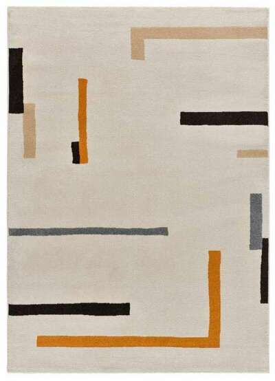 ALFOMBRA GEOMÉTRICA LESSIA LÍNEA NARANJA Y NEGRO