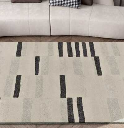 ALFOMBRA GEOMÉTRICA LESSIA MOSAICO GRIS Y NEGRO