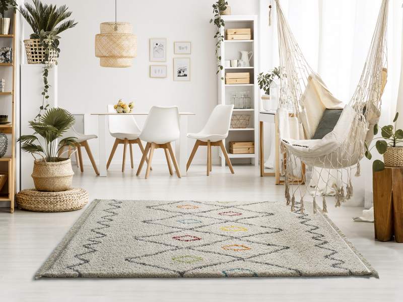 Alfombra Étnica Handira 80127 de Pelo y Flecos en Blanco