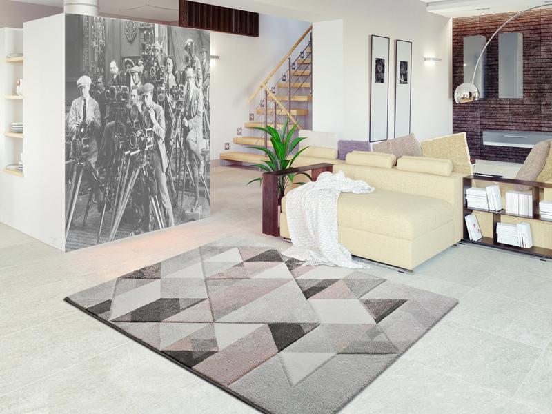 Alfombra Rombos Rosa y Gris Pinky 22405