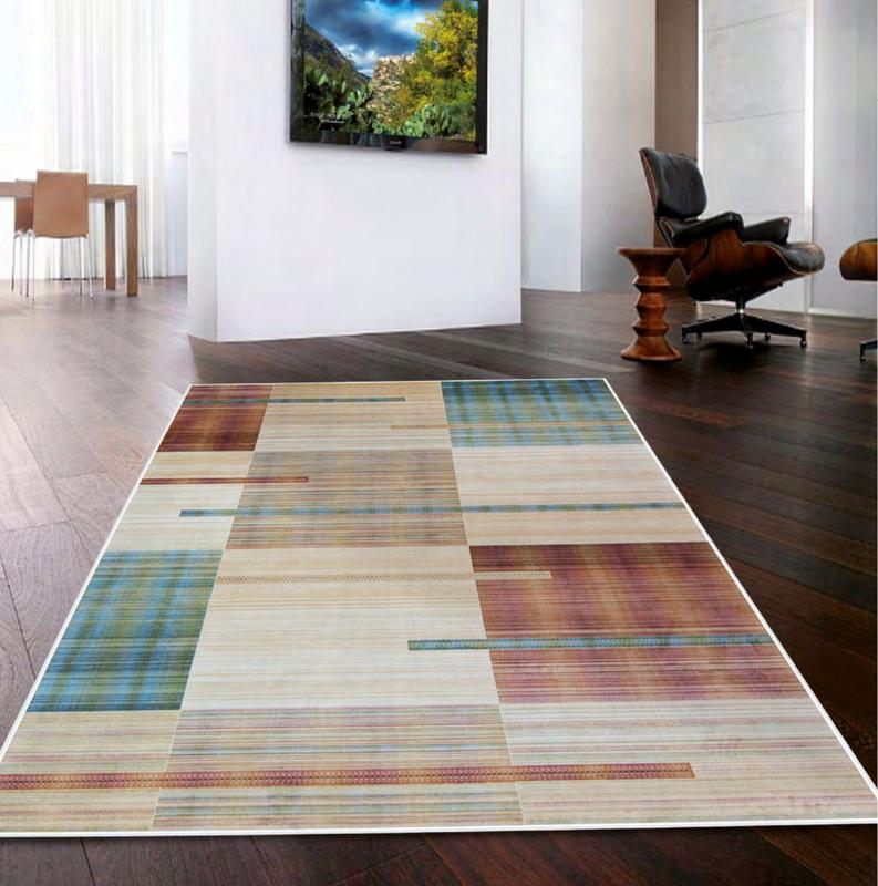 ALFOMBRA MODERNA AZUL Y BEIGE