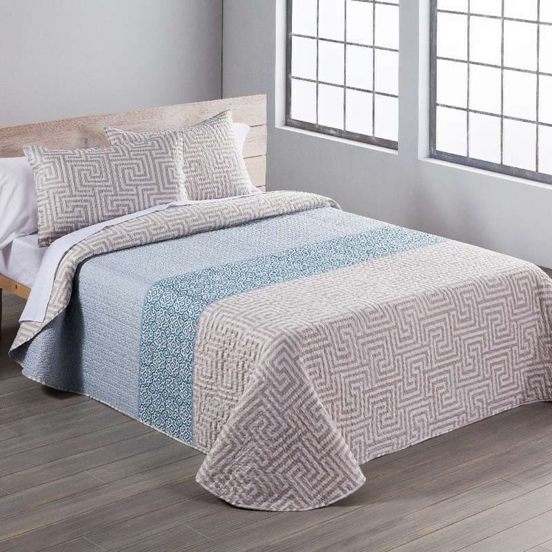 Colcha Boutí Reversible Suecia en Tonos Azul y Beige