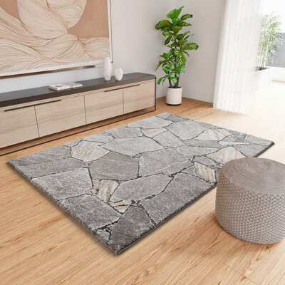 ALFOMBRA SHAGGY EFECTO MÁRMOL 9055 GRIS