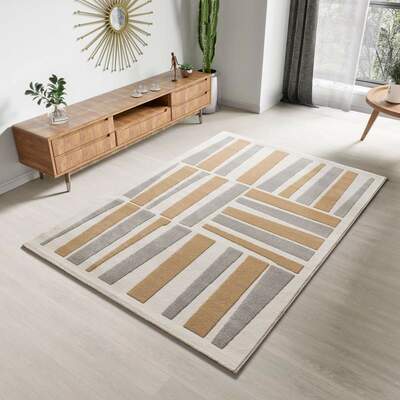 ALFOMBRA GEOMÉTRICA EN RELIEVE 12967 GRIS PLATA