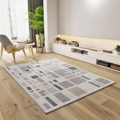 ALFOMBRA GEOMÉTRICA EN RELIEVE 12955 GRIS PLATA