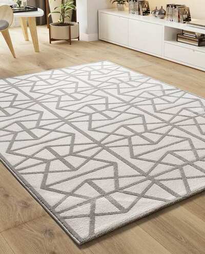 ALFOMBRA GEOMÉTRICA EN RELIEVE 12937 GRIS PLATA