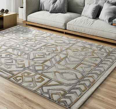 ALFOMBRA ÉTNICA EN RELIEVE 12989 PLATA ALFOMBRA ÉTNICA EN RELIEVE 12989 PLATA