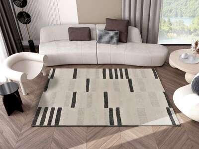 ALFOMBRA GEOMÉTRICA LESSIA MOSAICO GRIS Y NEGRO