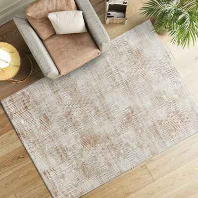 ALFOMBRA GEOMÉTRICA CON RELIEVE 4448 BEIGE Y CALDERA ALFOMBRA GEOMÉTRICA CON RELIEVE 4448 BEIGE Y CALDERA